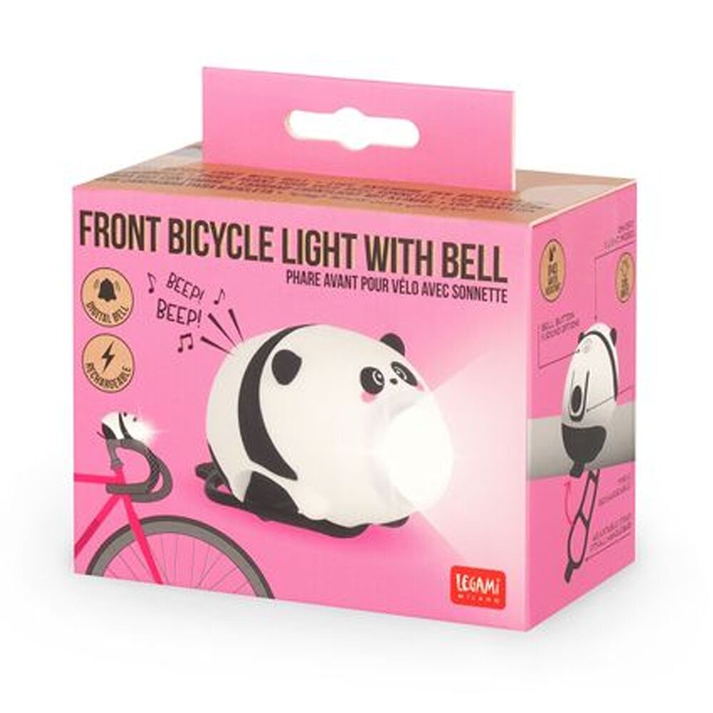Legami Panda Rechargeable Front Bike Light & Bell w/3 Modes 5 Sounds Cycling