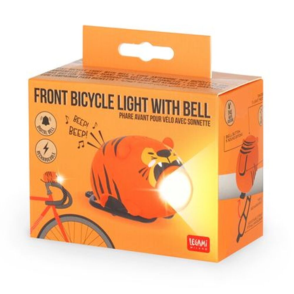 Legami Tiger Rechargeable Front Bike Light & Bell w/3 Modes 5 Sounds Cycling