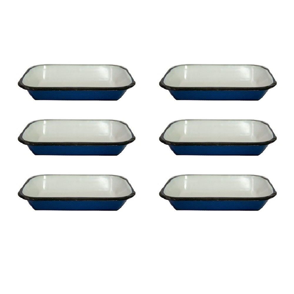 Urban Style Enamelware 14cm Pickle Tray Rectangle Food Bowl w/ Black Rim Blue (6 Pack)