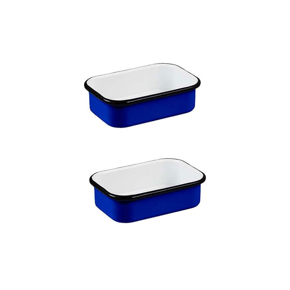 Urban Style Enamelware Multipurpose 14.5cm Rectangle Tray w/ Black Rim Blue (2 Pack)
