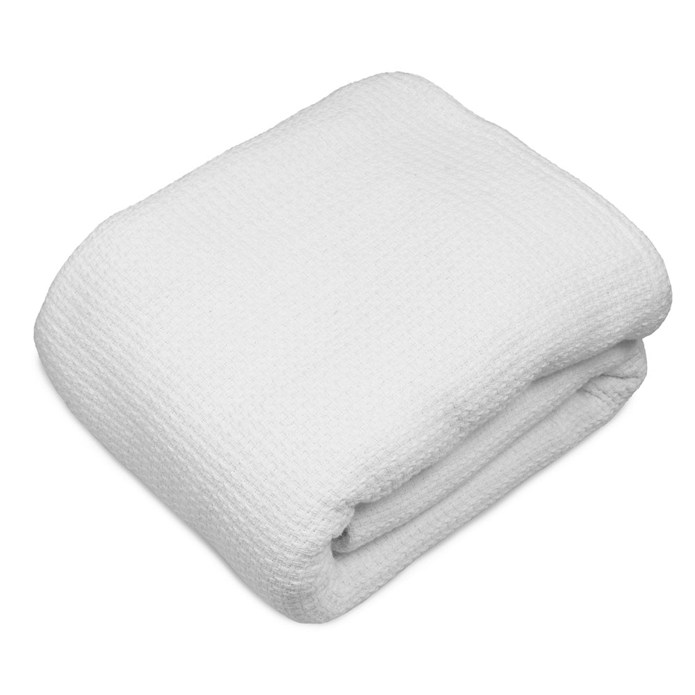 Algodon Single Sophie Cotton Waffle 300GSM Blanket Home/Room Bedding White