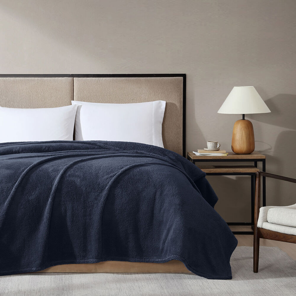 Ardor Boudoir 245x240cm Room Bed Blanket/Throw Teddy Fleece Polyester — Navy