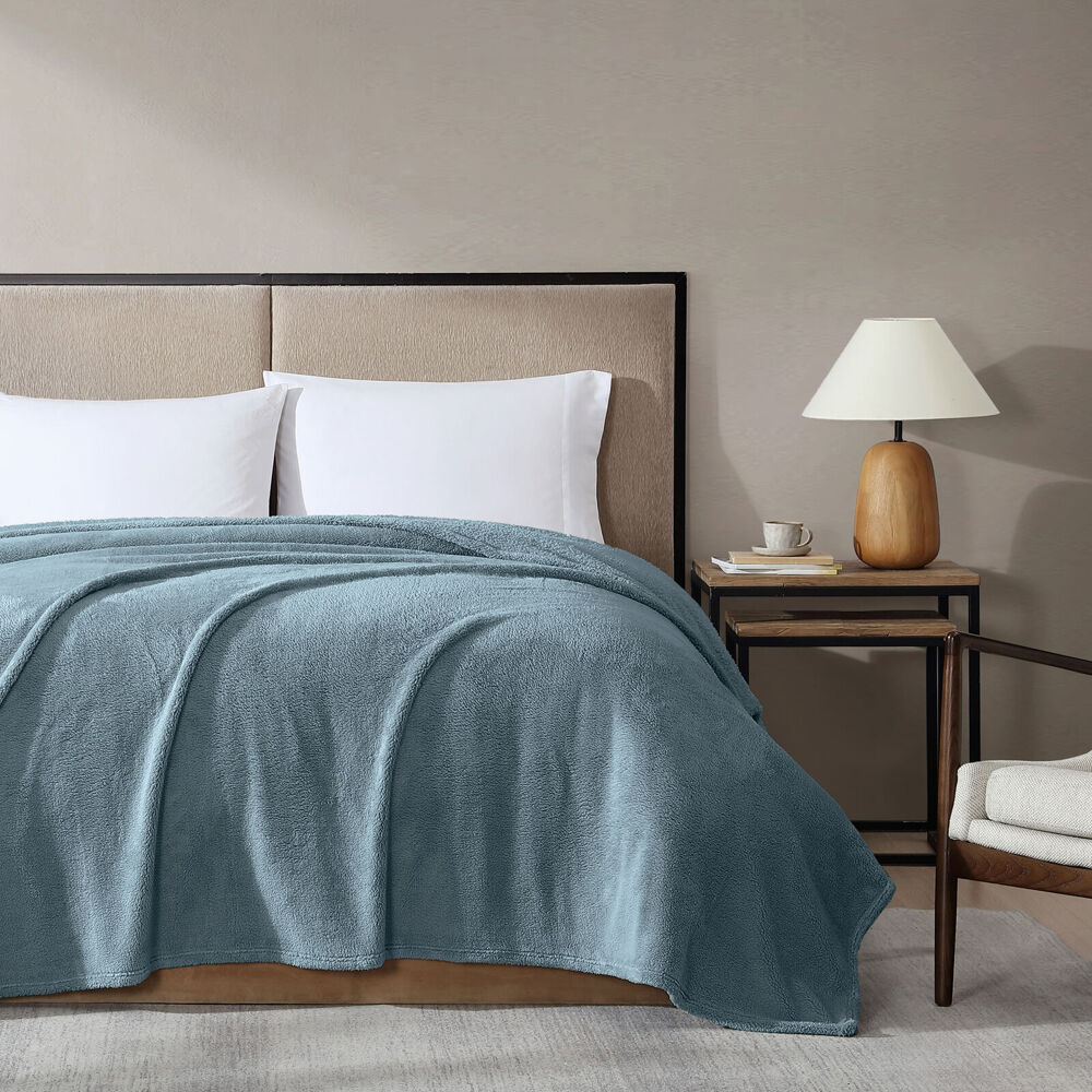 Ardor Boudoir 245x240cm Bed Blanket/Throw Teddy Fleece Sea Mist Polyester