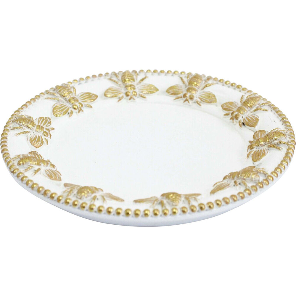 LVD 14cm Gold/White Resin Bumble Bee Border Round Trinket Dish Display Tray — image 2