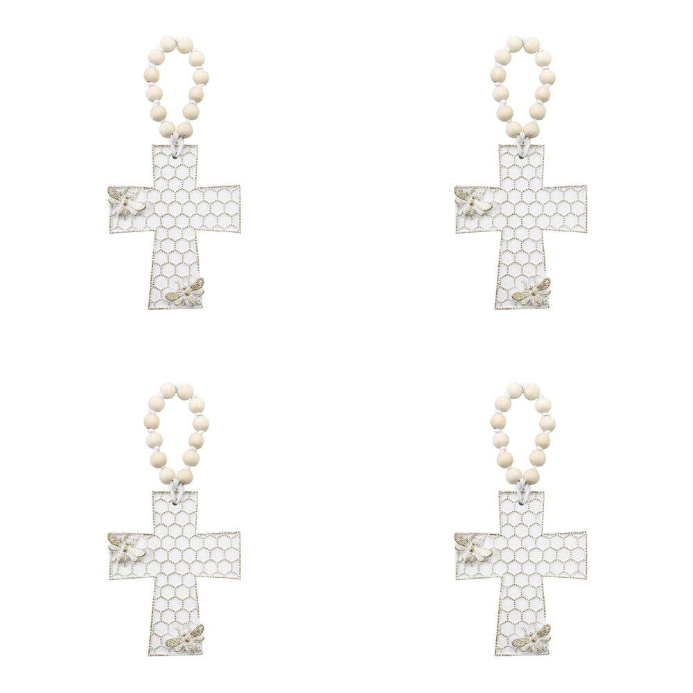 LVD Resin Cross Bee Honeycomb Decoration 11.8x1.5x14.5cm Off-White (4 Pack)