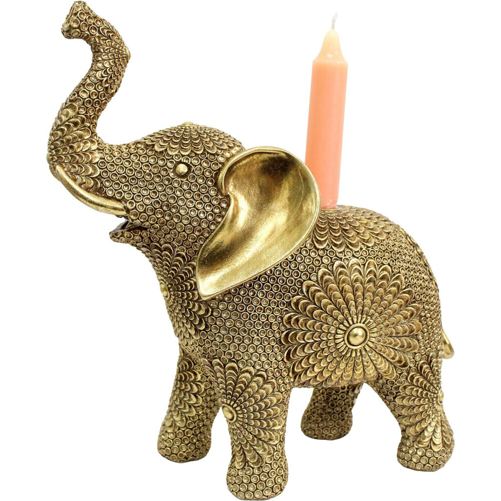 LVD 23.5x10x26cm Gold Resin Candle Holder Eclectic Elephant Decoration — image 2