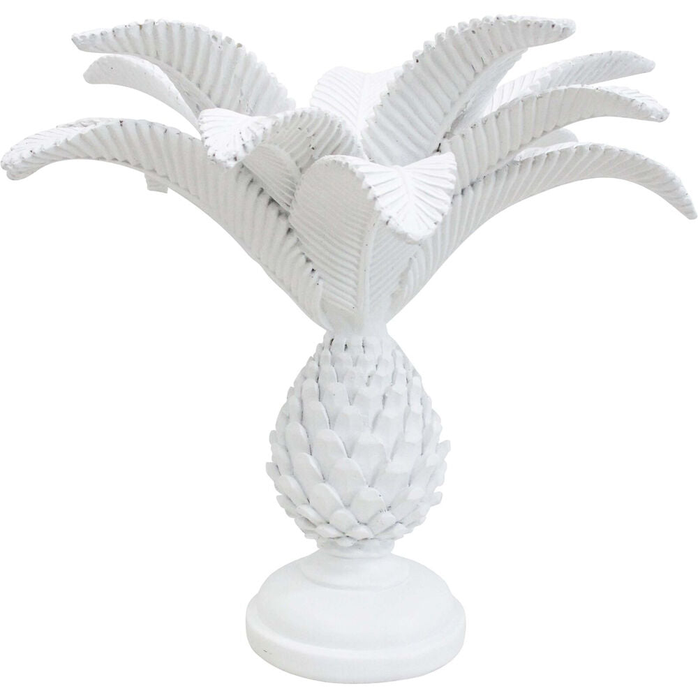 LVD 27x27x25cm White Resin Candle Holder Large Tropical Palm Decoration