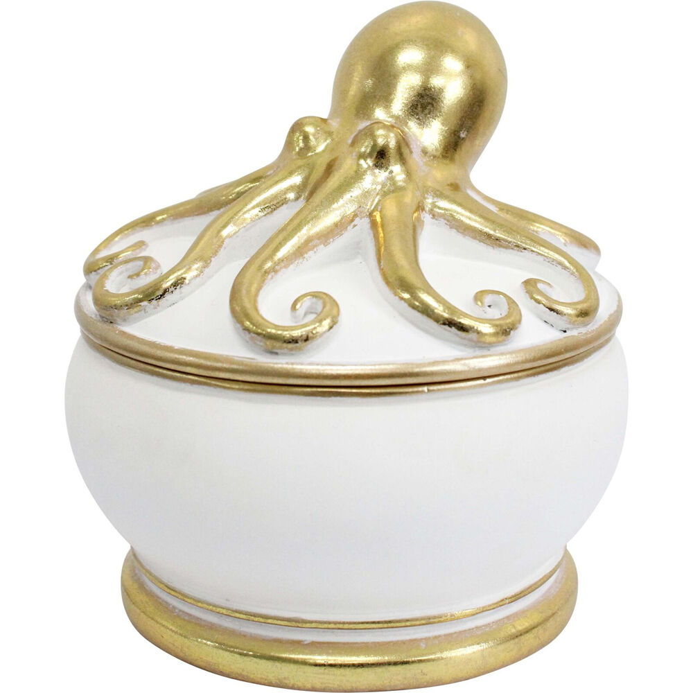 LVD 12x12.5cm White/Gold Resin Octopus Decorative Trinket Storage Box