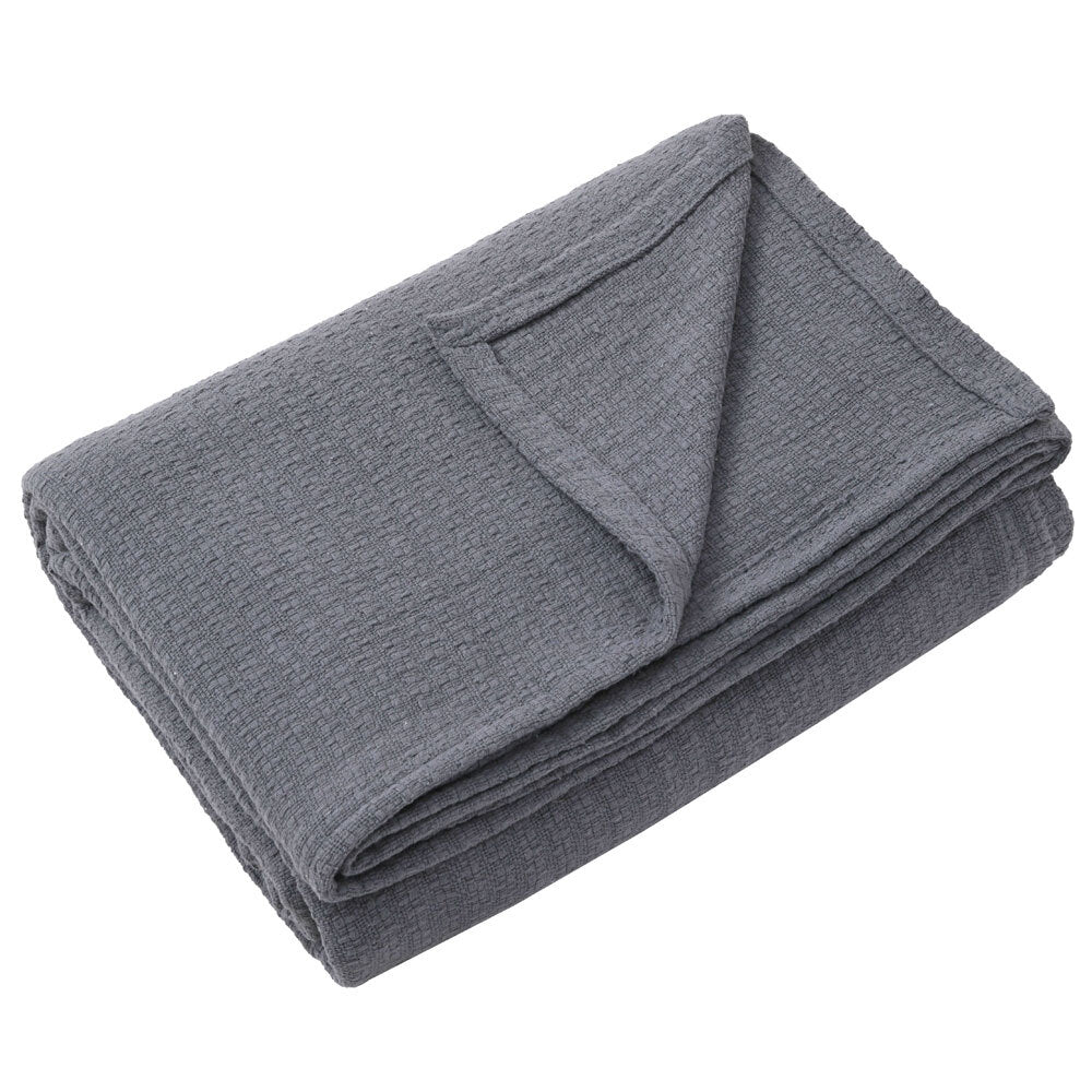 Jason Size Queen/King Bed 230x250cm Cotton Basketweave Pattern Blanket — Grey