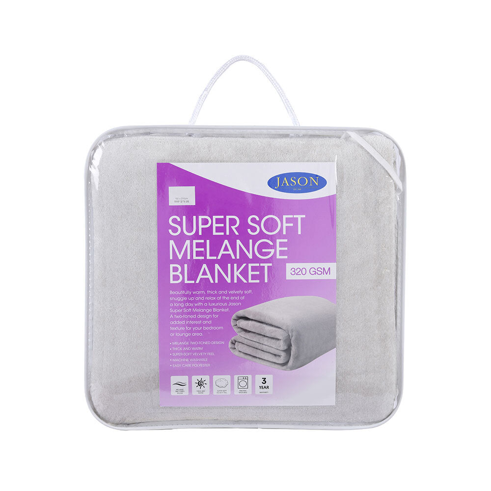 Jason Single Bed 160x210cm Super Soft Melange 320 GSM Soft Plush Blanket Linen - 320GSM — image 2