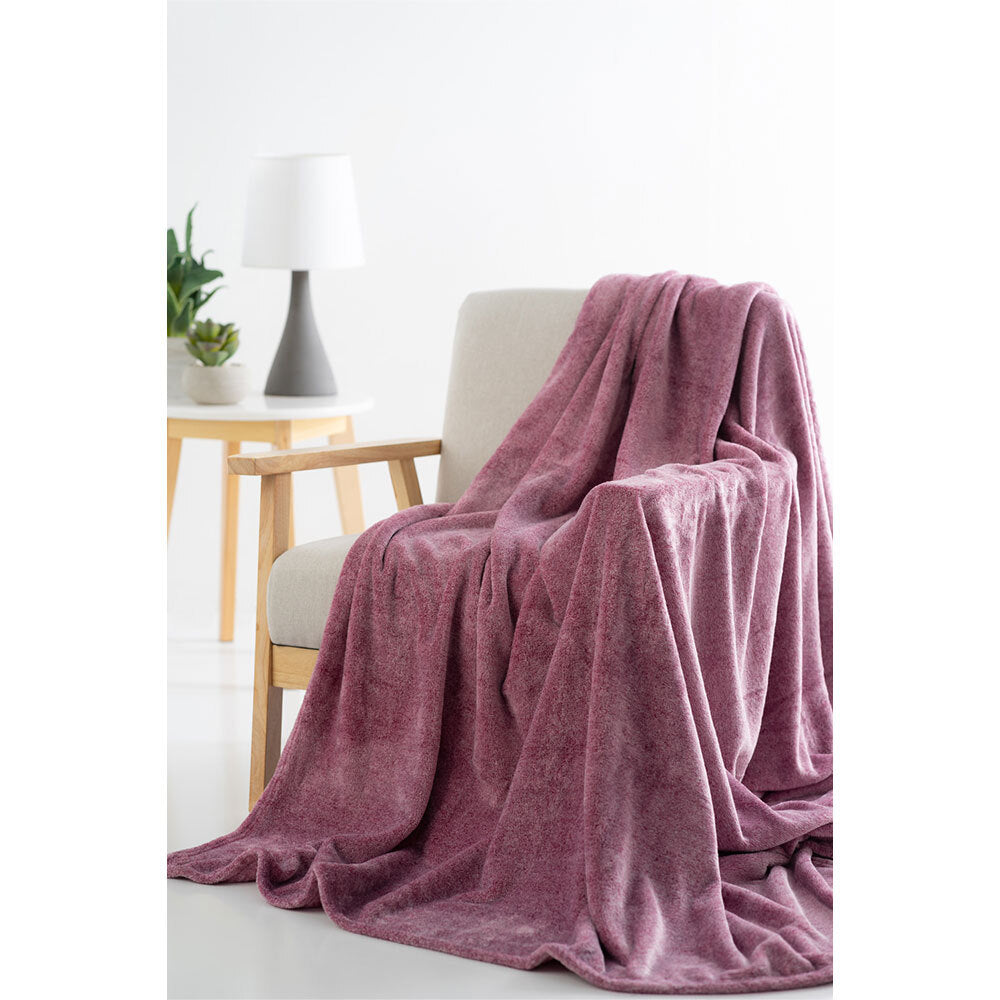 Jason Single Bed 160x210cm Super Soft Melange 320 GSM Soft Plush Blanket Linen - 320GSM Plum — image 2
