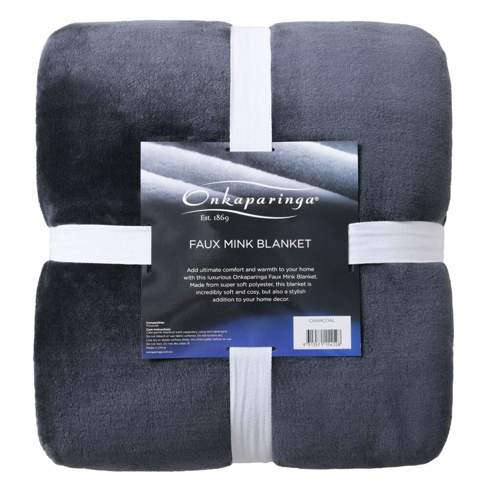 Onkaparinga Size Single Bed 160x210cm Charcoal Polyester Faux Mink Blanket — image 2