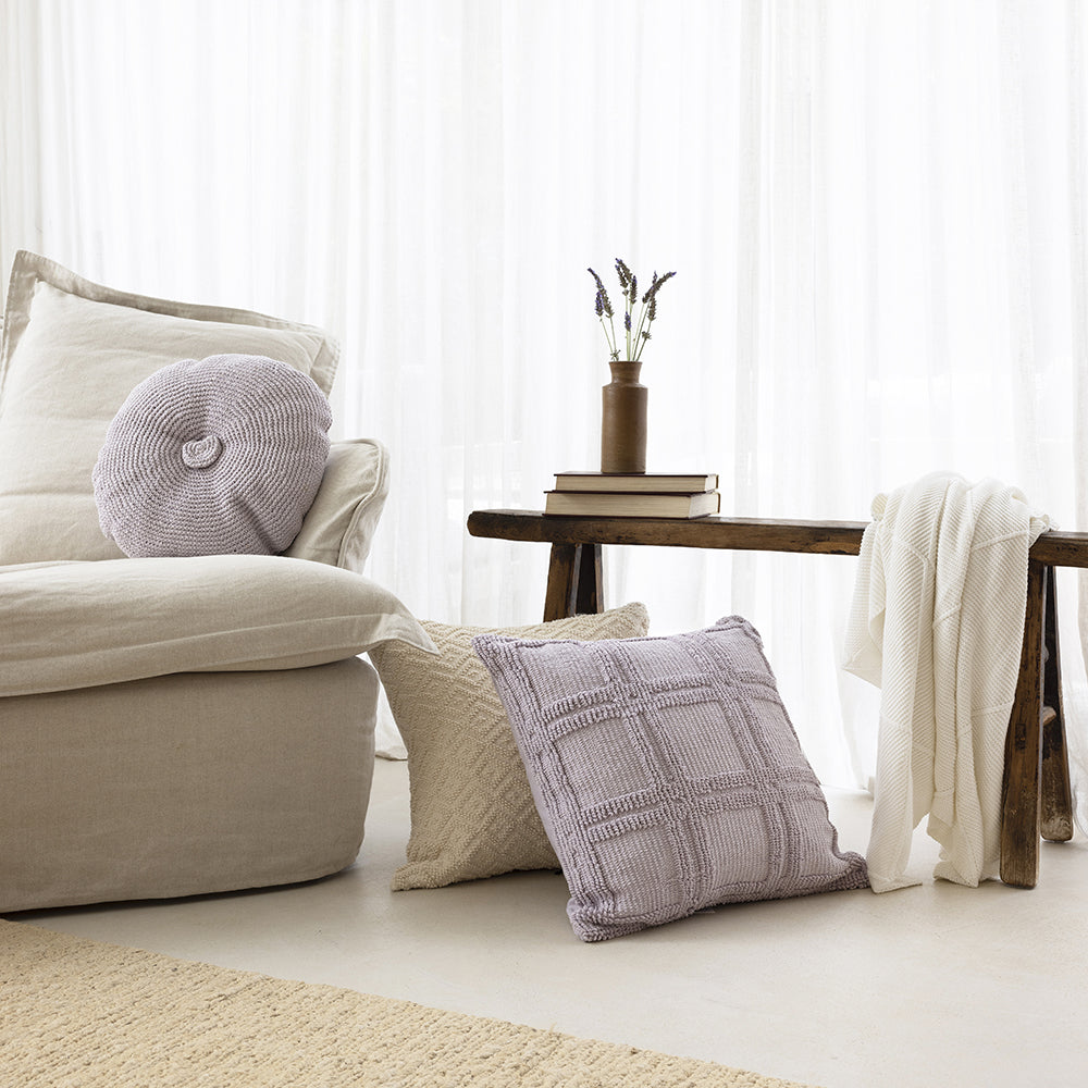 Bambury Cotton Woven Home Decor Decorative Christos Square Cushion Lilac — image 4