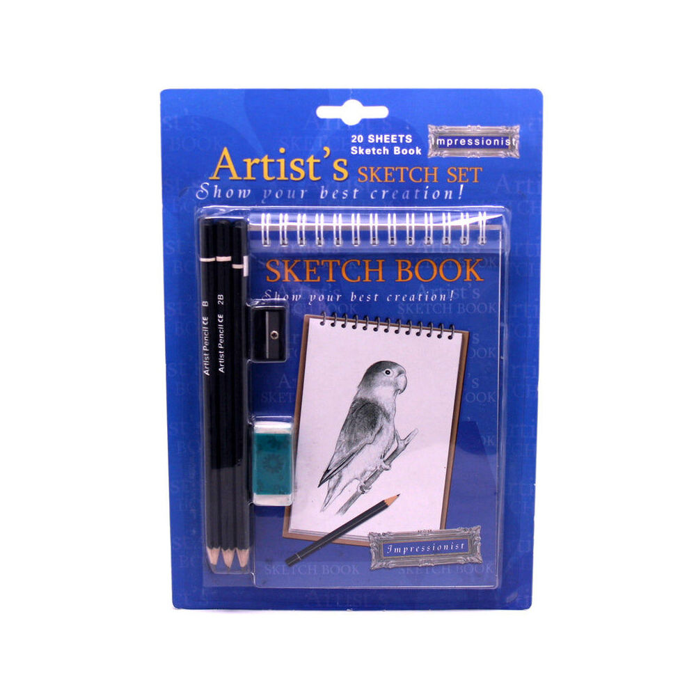 BMS Gifts Small Sketch Book 20 Sheet w/6 HB Pencils 2B-4B Sharpener Eraser