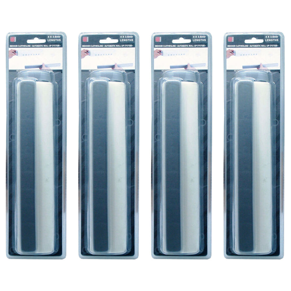 BMS Gifts 4PK BMS Gifts Retractable Indoor Clothesline 3.6m w/Auto Rollup System Clear (4 Pack)