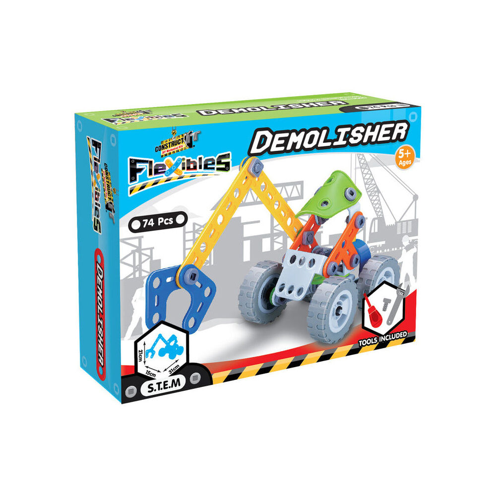 Construct IT Construct-It Flexibles Building Set Demolisher w/Tools Kids STEM Toy 5y+ (74 Pieces)