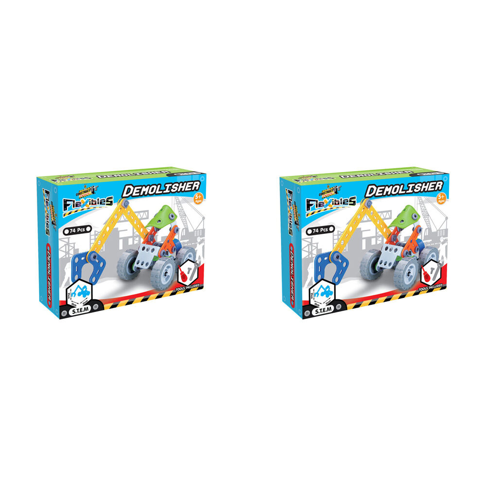 Construct IT 74pc Construct-It Flexibles Building Set Demolisher w/Tools Kids STEM Toy 5y+ (2 Pack)