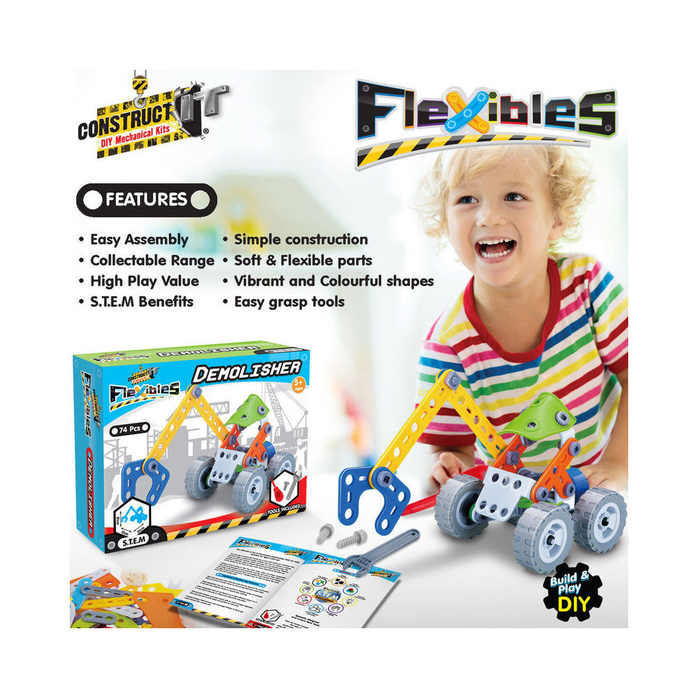 Construct IT 74pc Construct-It Flexibles Building Set Demolisher w/Tools Kids STEM Toy 5y+ (2 Pack) — image 5