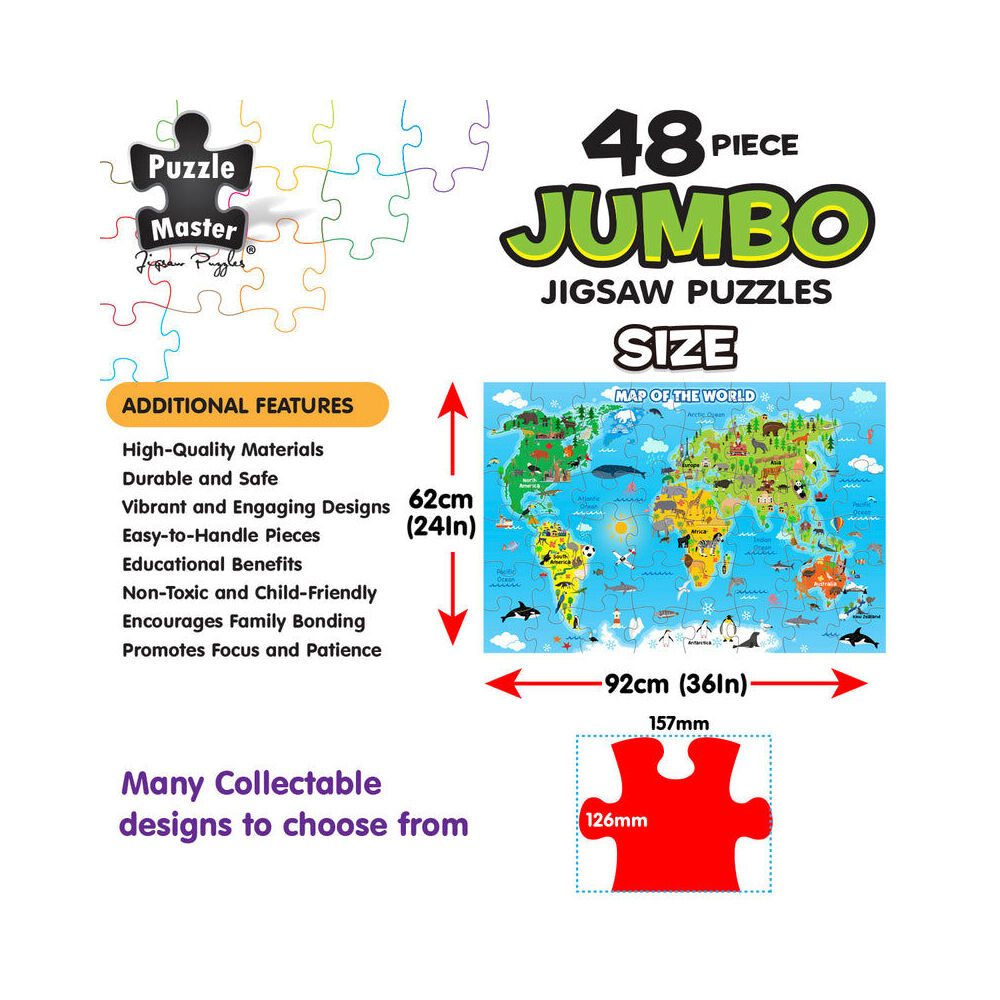 Puzzle Master Puzzlemaster Jumbo Floor Jigsaw Puzzle World Map Kids Activity 3y+ (48 Pieces) — image 6