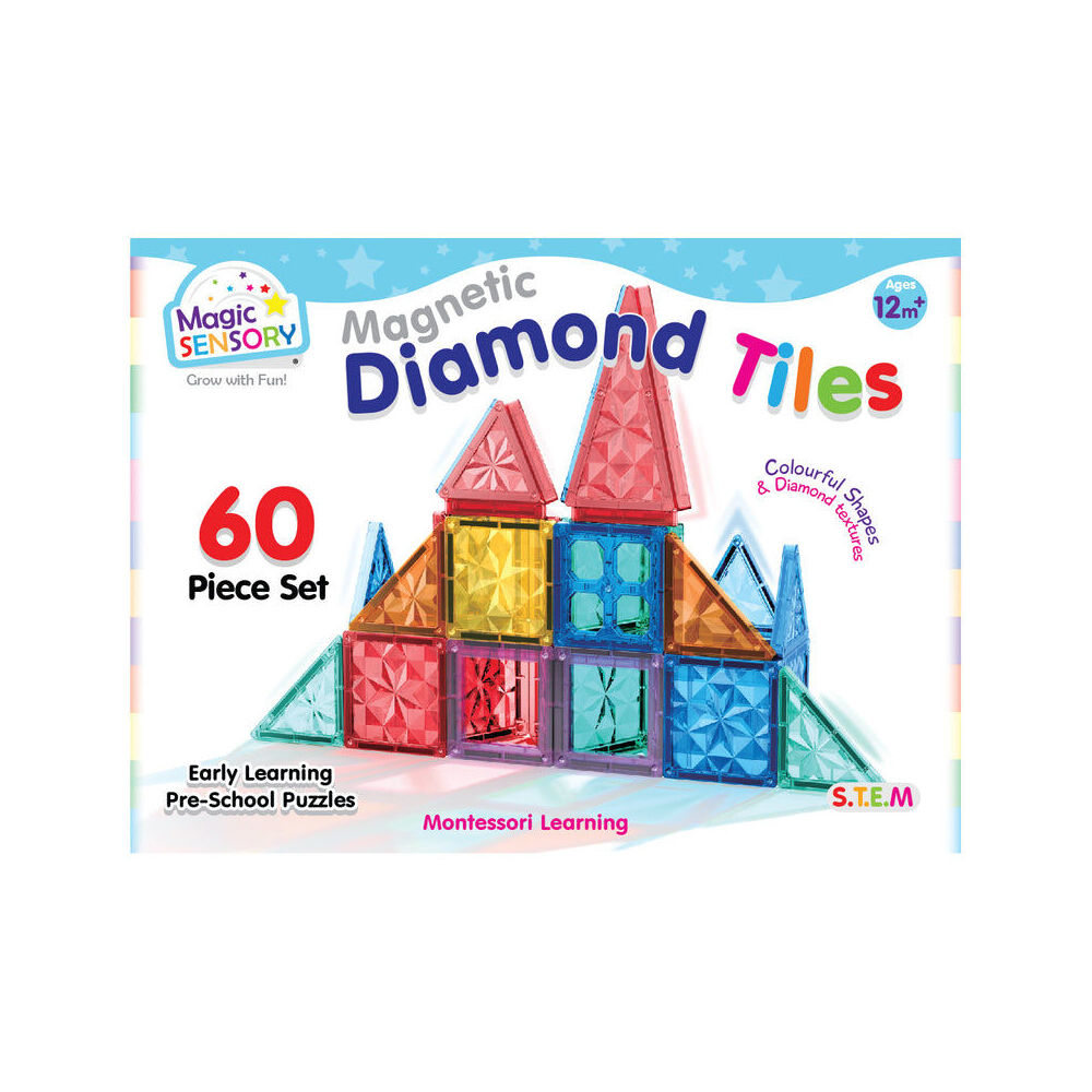 Magic Sensory Magnetic Diamond Tiles Textured Colourful STEM Set 3y+ (60 Pieces)