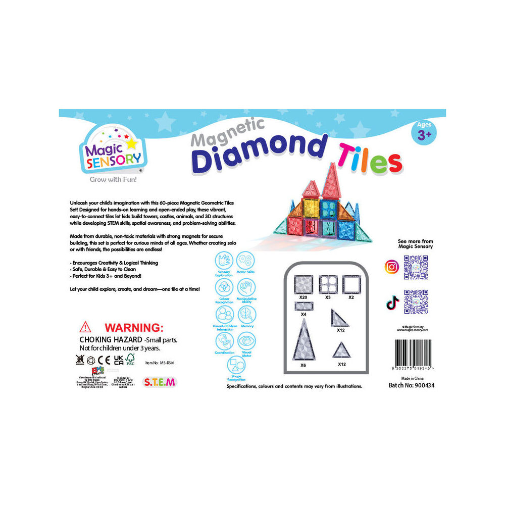 Magic Sensory Magnetic Diamond Tiles Textured Colourful STEM Set 3y+ (60 Pieces) — image 10