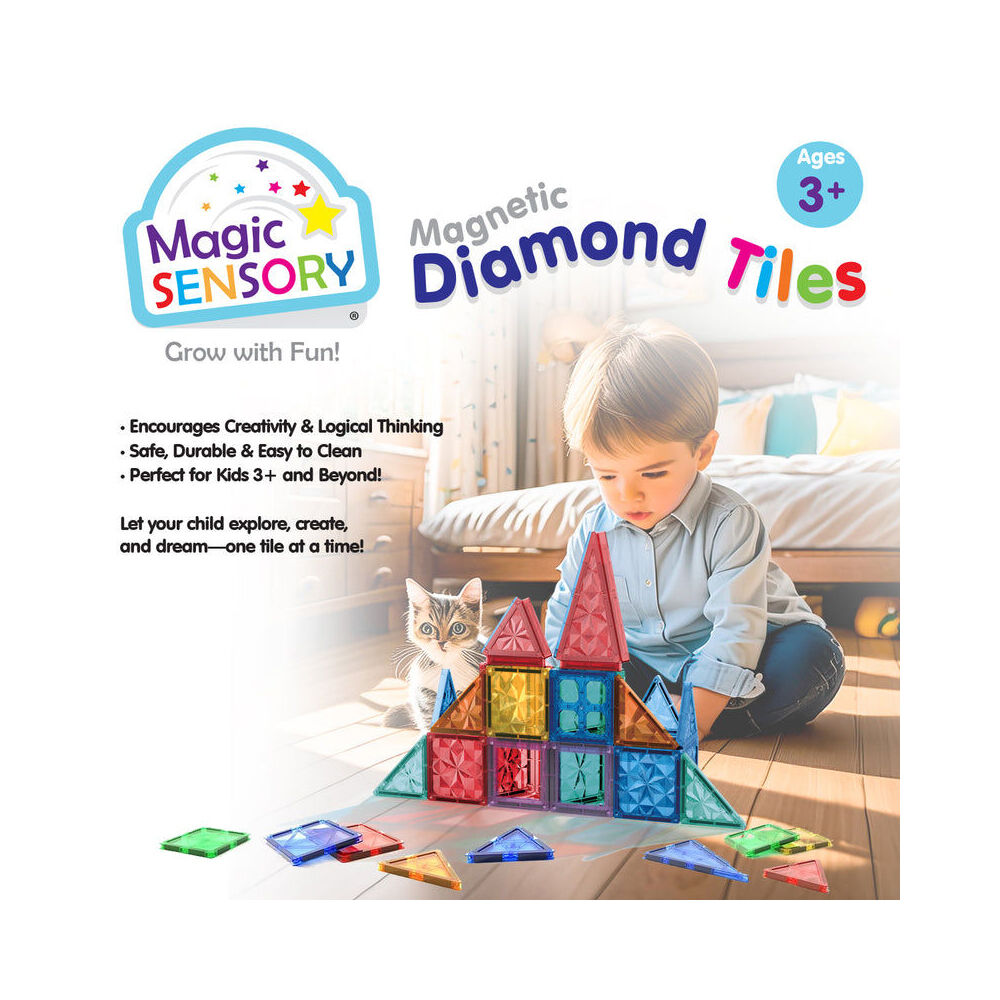 Magic Sensory Magnetic Diamond Tiles Textured Colourful STEM Set 3y+ (60 Pieces) — image 3