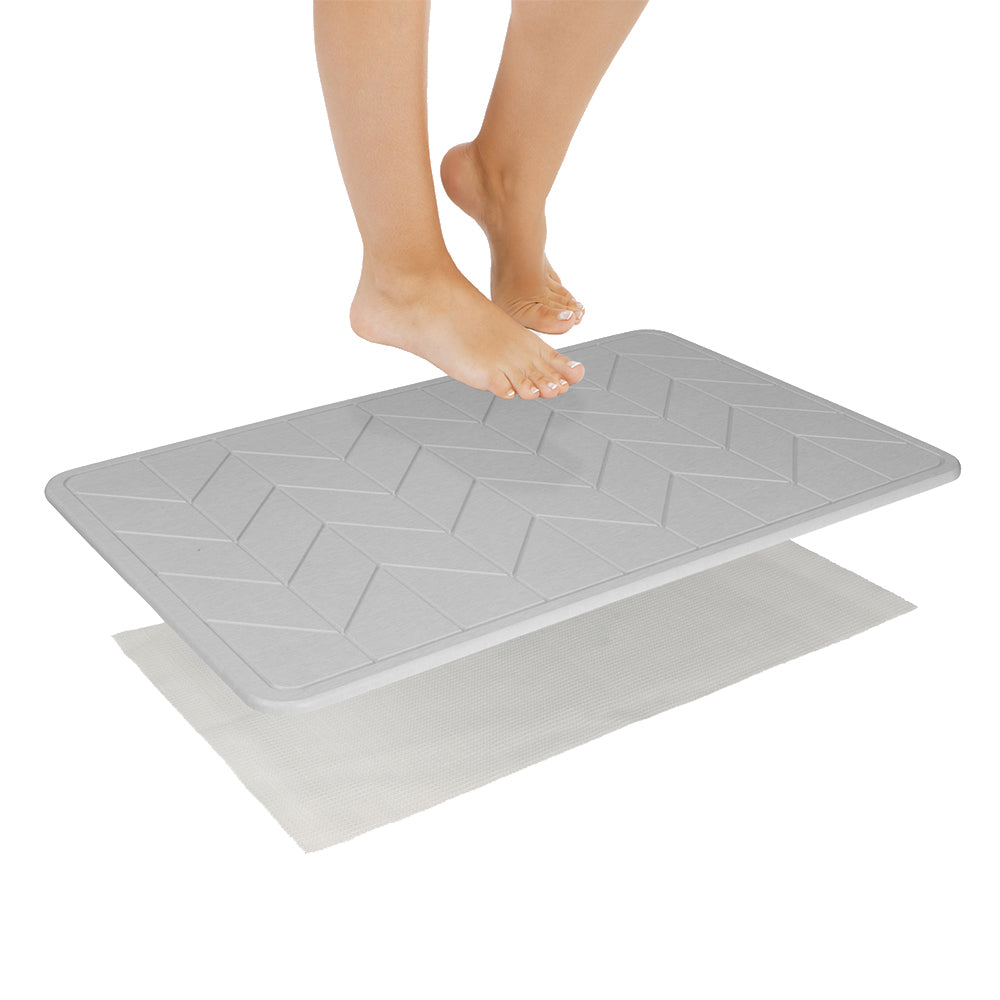 Algodon 60x39cm Dri Bath Stone/Mat Light Grey Bathroom/Shower Water Absorbing