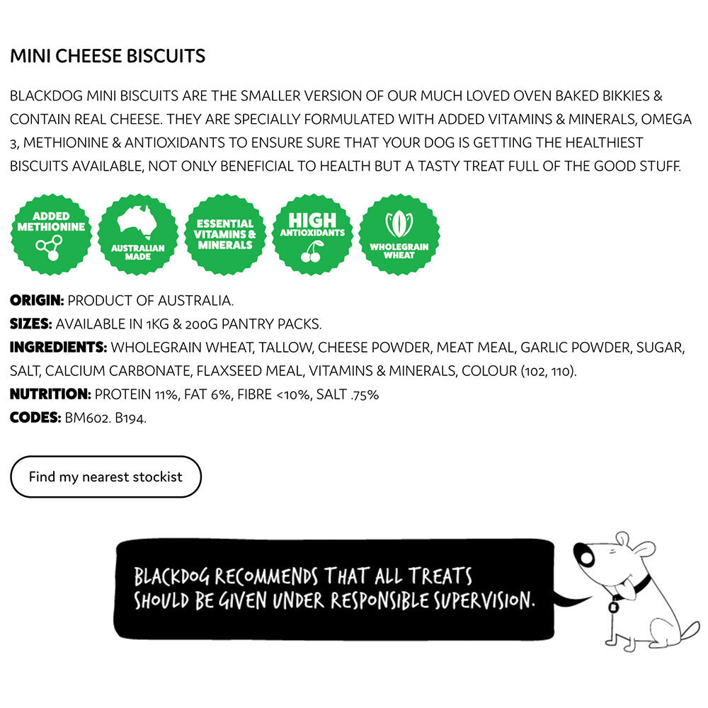 Blackdog 1kg Mini Cheese Biscuits Dog/Puppy Pet Healthy Oven Baked Food Treats — image 3