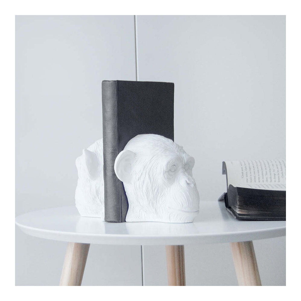White Moose Resin Monkey Head Bookends Home/Living Room Display Decor White — image 2