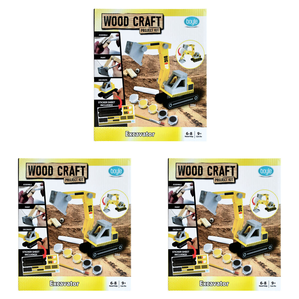 Boyle Wood Craft Project Kit Excavator Kids/Children DIY Build Activity 9y+ (3 Pack)
