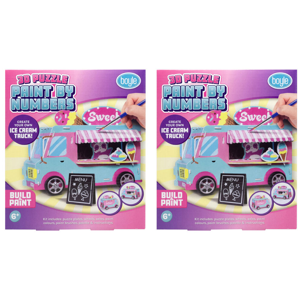 Boyle 3D Puzzle Paint By Numbers Kids DIY Craft Kit Ice Cream Truck 6y+ (2 Pack)