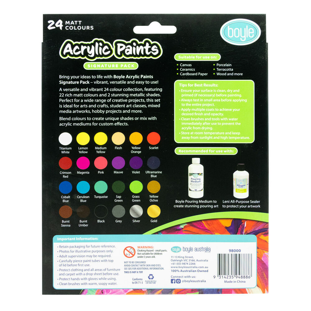 Boyle 24PK Boyle Acrylic Paints Colour Set Signature Pack Non-Toxic/Water Based 6y+ (2 Pack) — image 4