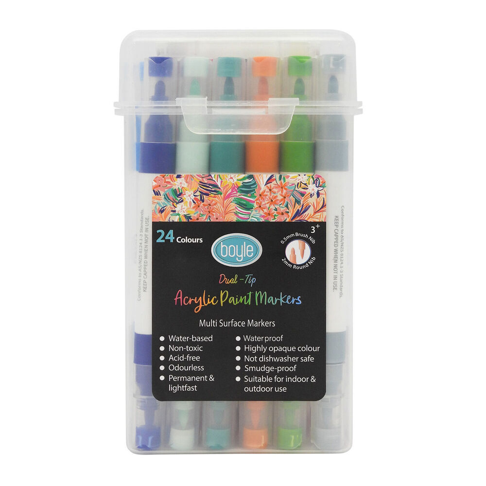 Boyle 24PK Boyle Dual Tip Acrylic Markers Colour Set w/Storage Case Non-Toxic 3y+ (4 Pack) — image 2
