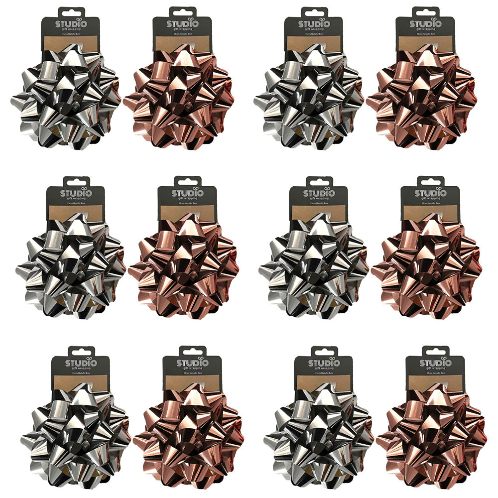 Studio Gift Wrapping 15cm Metallic Bow Assorted Decoration Present Decor (12 Pack)