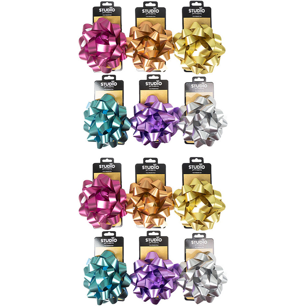 Studio Gift Wrapping 15cm Metallic Matt Bow Home Party Decor Assorted (12 Pack)