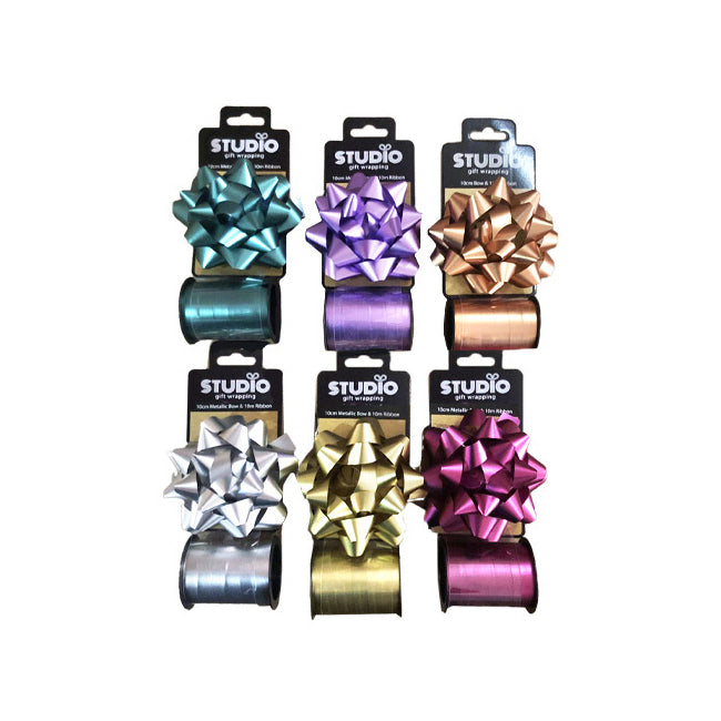 Studio Gift Wrapping Metallic Matt Bow & Ribbon Set Assorted Colours Decoration — image 2