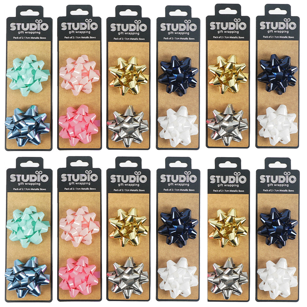 Studio Gift Wrapping 7cm Metallic Gift Bows Home Party Decor Assorted (24 Pieces)