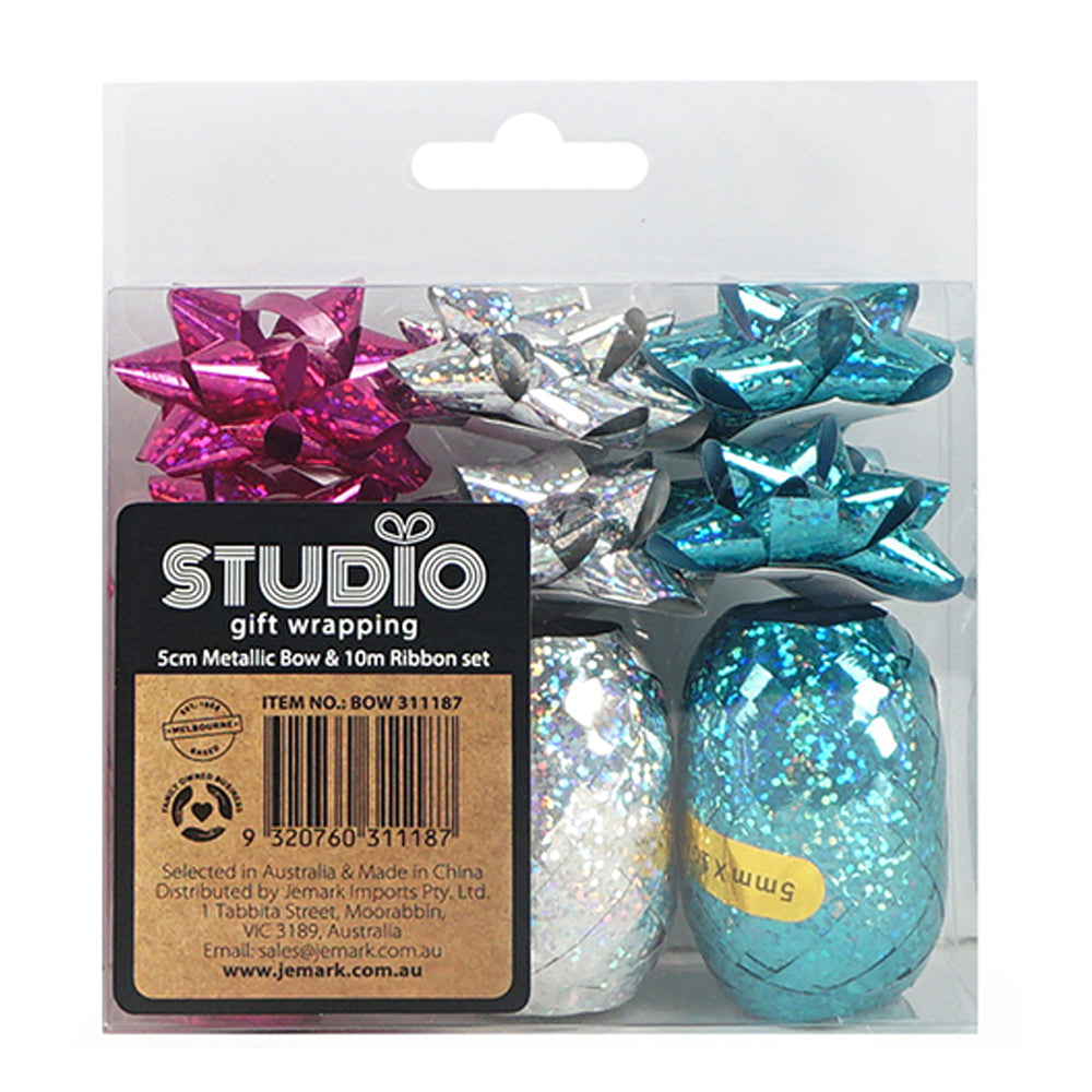 Studio Gift Wrapping Metallic Gift Bow & Ribbon Set Home Party Decor Assorted