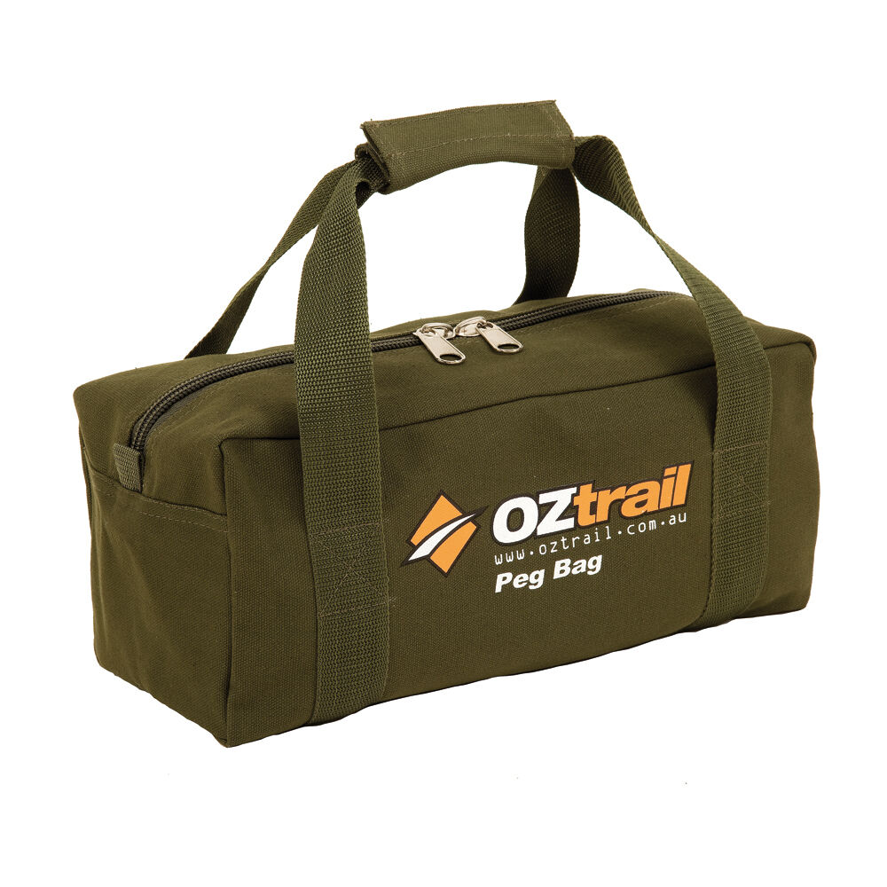 Oztrail Heavy Duty Canvas Durable Camping Peg Bag 35x15cm Tent Peg Bag Green