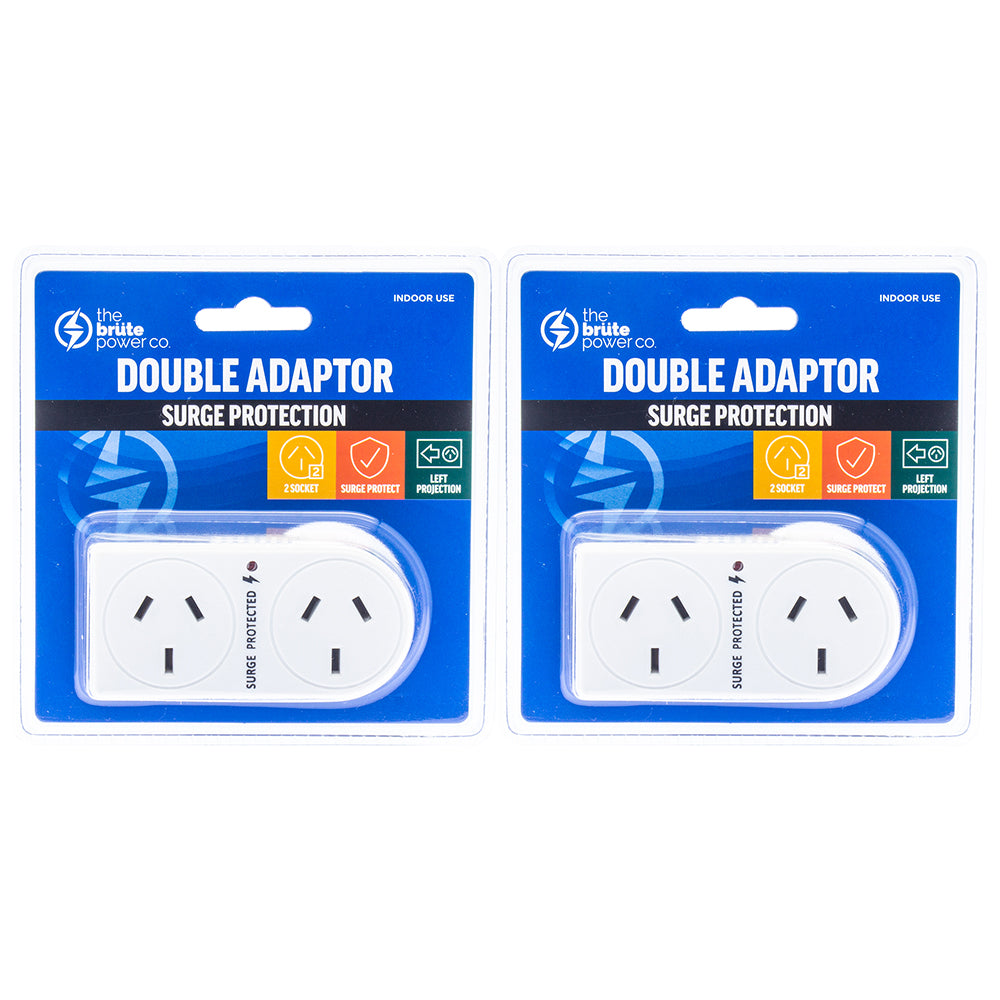 The Brute Power Co. Flat Left Surge Protection Double Adapter - White (2 Pack)