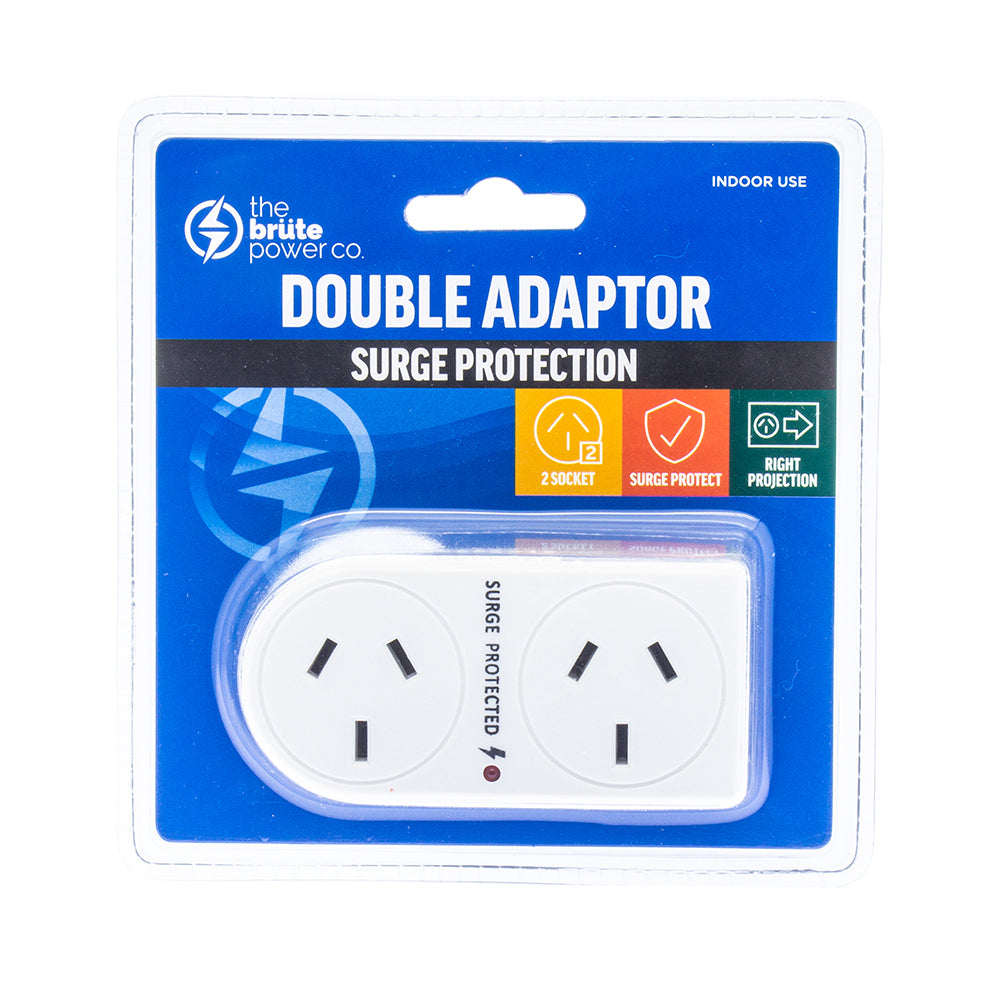 The Brute Power Co. The Brute Power Co Flat Right Surge Protection Double Adapter - White