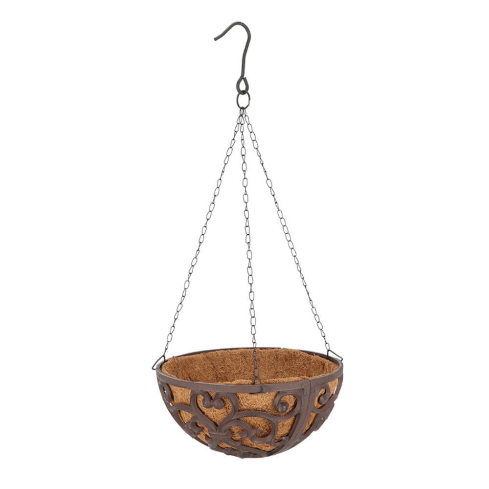 Esschert Design Cast Iron Hanging Basket Large Garden Decor 30cm Brown