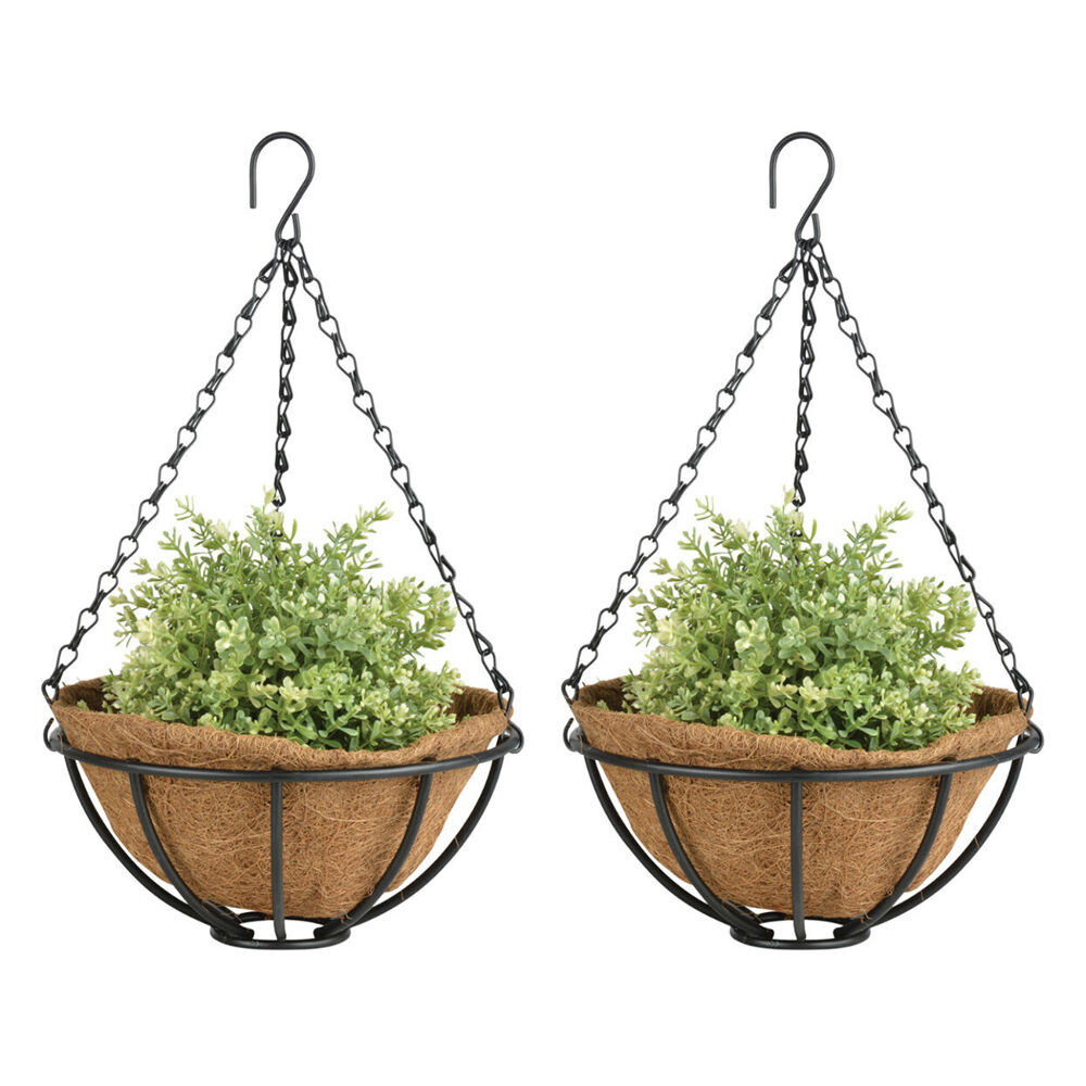 Esschert Design Premium 10in Hanging Basket Outdoor Garden Decor Small Black (2 Pack)
