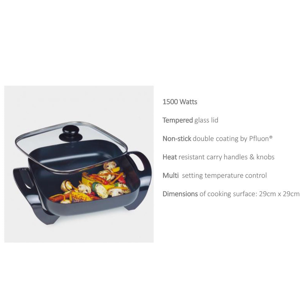 Maxim 29cm Electric Square Frypan/Cooker Non-Stick Coated Thermostat Control — image 2