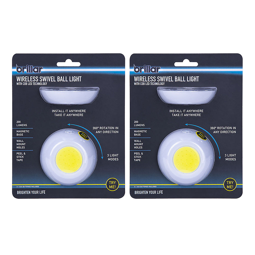 Brillar Wireless 360 Degree Ball w/Cob LED Light - White (2 Pack)