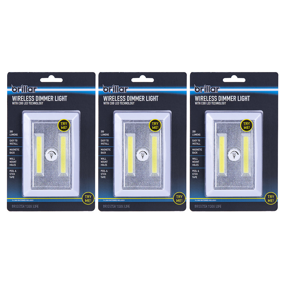 Brillar Wireless Battery Operated w/Cob LED Dimmer Light Switch WHT (3 Pack)