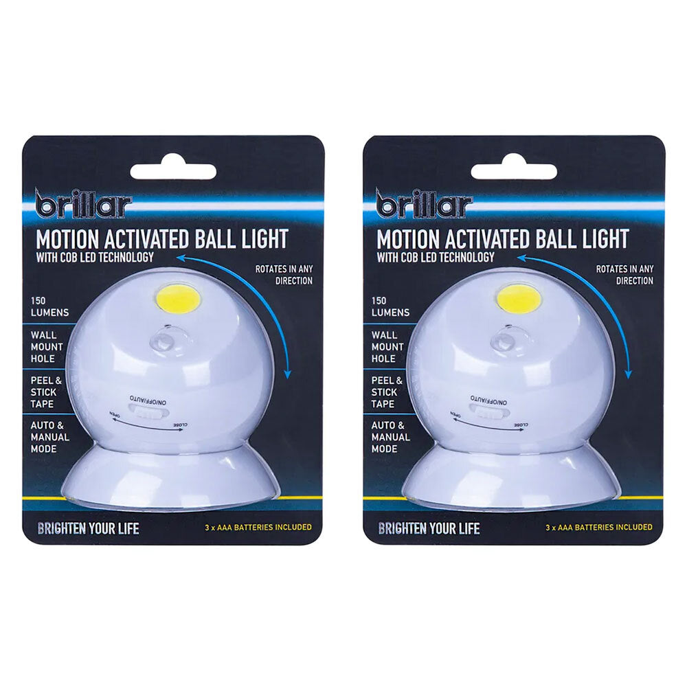 Brillar Motion Activated Battery Wall Mount Ball Light w/ Cob LED Technology (2 Pack)
