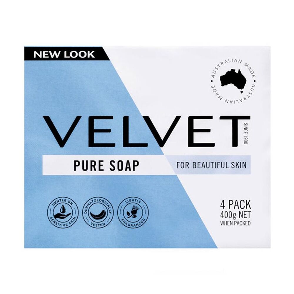 Velvet 4pk Pure Soap 400g - Gentle Sensitive Skin Lightly Fragranced (12 Pack) — image 2
