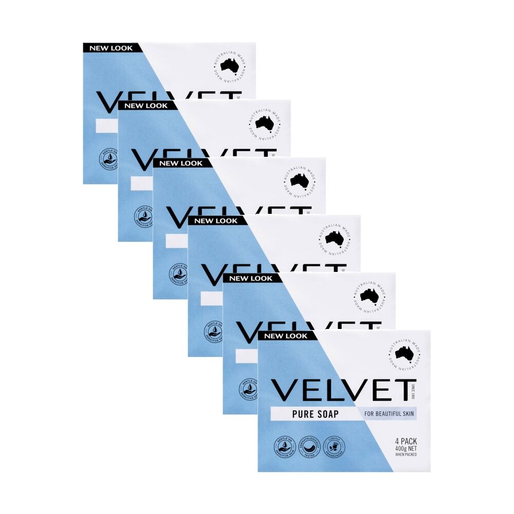 Velvet 4pk Pure Soap 400g - Gentle Sensitive Skin Lightly Fragranced (6 Pack)