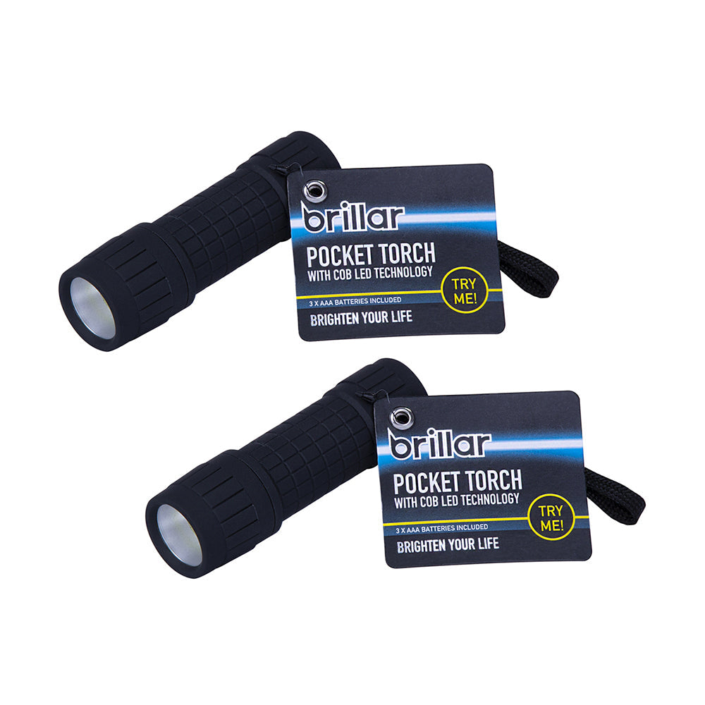 Brillar LED Rubber Battery Operated Camping/Hiking Pocket Torch Assorted (2 Pack)